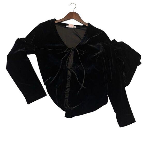 La Belle Womans Vintage Y2K Velvet Duster Length Cardigan Size L Black Festival - Picture 1 of 13
